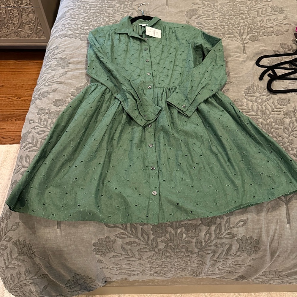 Green Eyelet Shirt Dress